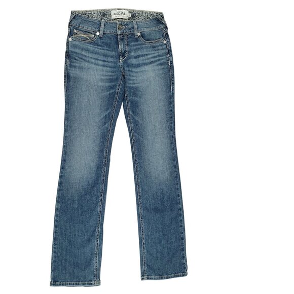 Ariat Jeans Women's Size 28L Real Denim Mid Rise Straight Thick Stitch Stretch - Picture 1 of 11